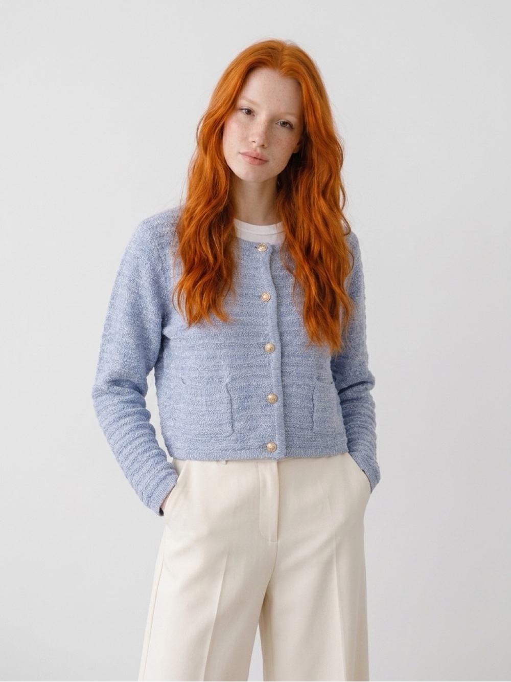 Nanette Lepore Powder Blue Bouclé Cropped Jacket